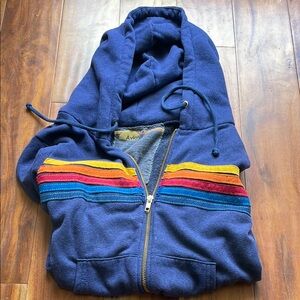 Aviator nation unisex Navy Zip Hoodie with Rainbow Stripe Detail sz XS